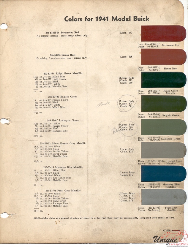 1941 Buick Paint Charts DuPont 2